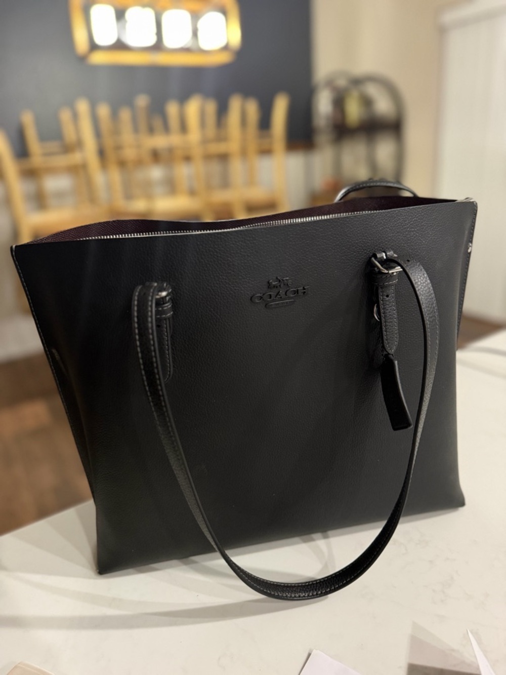 COACH Black Leather Tote with Subtle Logo